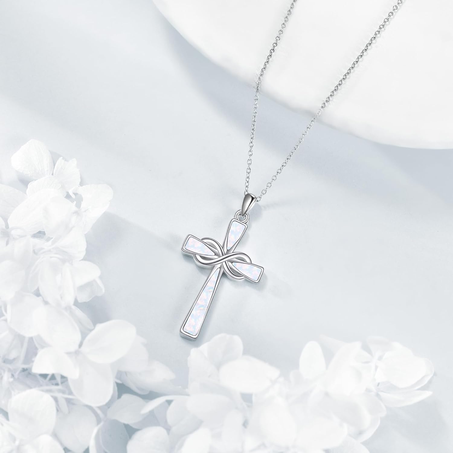 Infinity Cross Necklace S925 Sterling Silver Turquoise/Wooden/Opal/Abalone Cross Pendant Necklaces Christian Jewelry Gifts For Women - Image 2