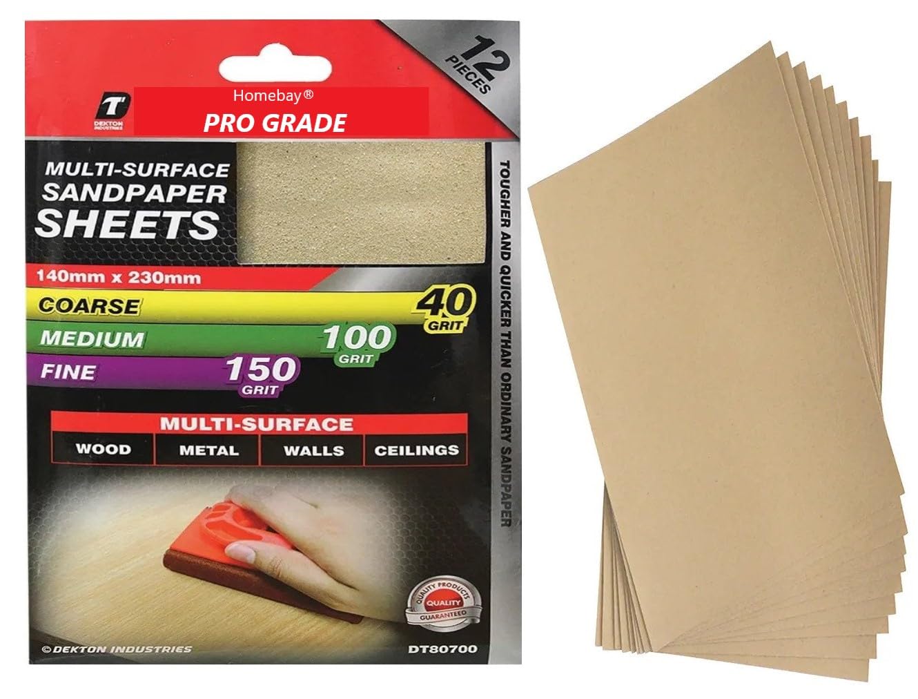 12pc Sandpaper Sheets Assorted Grits Aluminium Oxide Sand Paper Pack