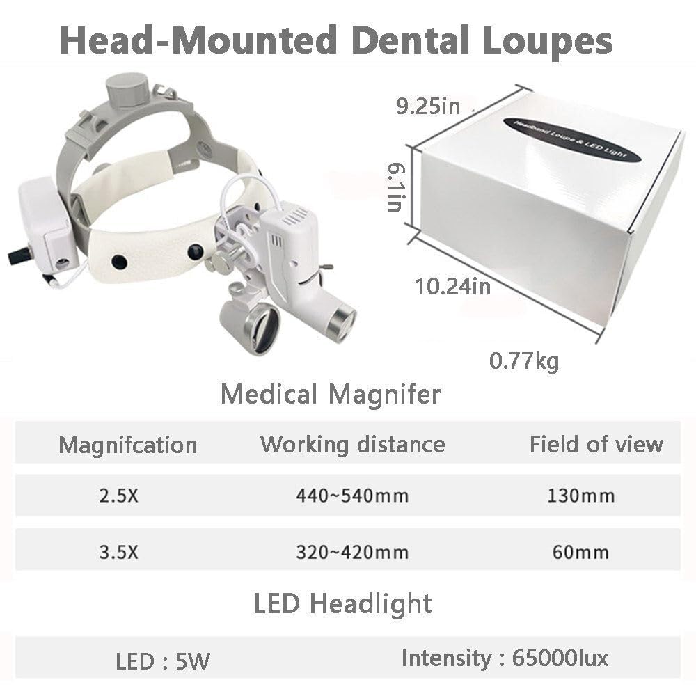 Lenti dentali con faro LED senza fili, ingrandimento 2,5X/3,5X, lente d'ingrandimento binoculare per odontoiatria, chirurgia e uso in laboratorio