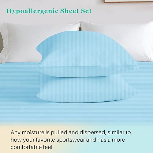 Miniatura 6 de Juego de sábanas a rayas California King, juego de sábanas de microfibra tamaño California King de lujo, sábanas refrescantes suaves de hotel,