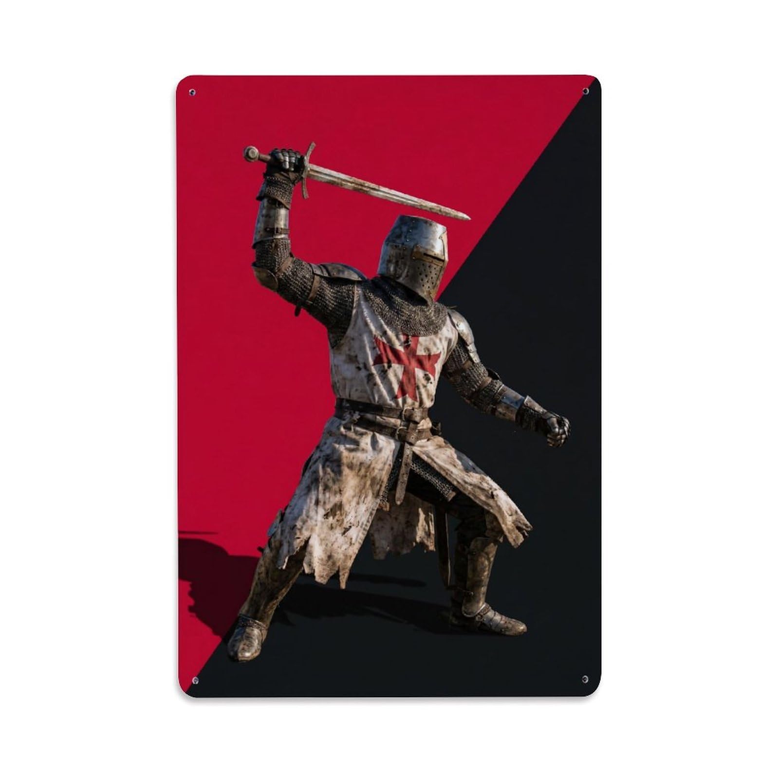 Olhnbad Style Raised Sword Medieval Crusader Armour Abstract Metal Tin Sign