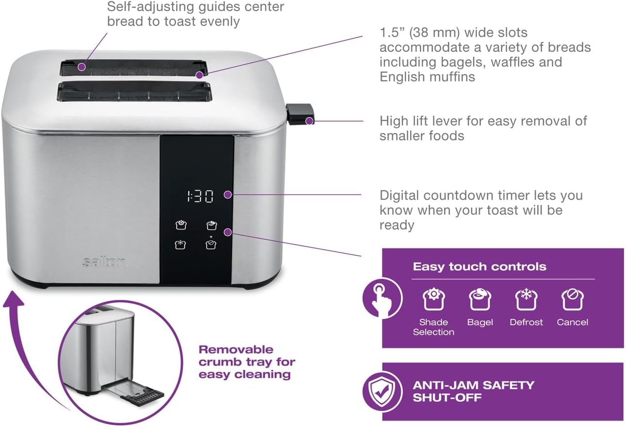 Salton Stainless Steel Digital Countdown Toaster – 2 Slice
