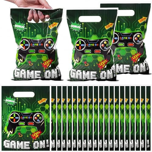 Funrous 50 Pcs Video Game Party Favors Bags, Bulk Plastic Game Candy Gift Bags for Loot Treat Goodie Party Favor, Video Gamer Themed Birthday Supplies Mining Pixel Decorations 6.7 x 9.8 Inch