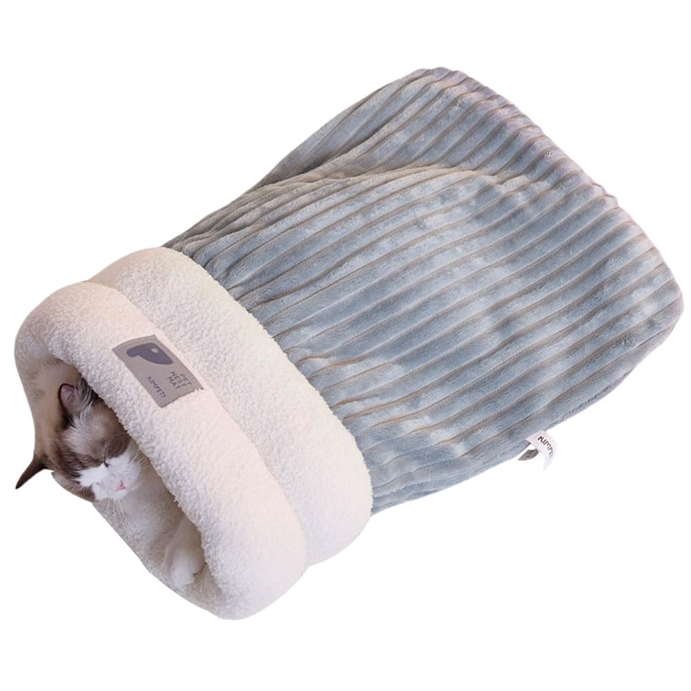 Generic Cat Winter Sleeping Bag Indoor Cats, Self-Warming Cosy Cat Bed, Washable Ultra Soft Cotton Cloth Blanket for Cats Dogs, 360°Wrap Comfortable Pet Snuggle Sack (Grey L-54 * 45cm)