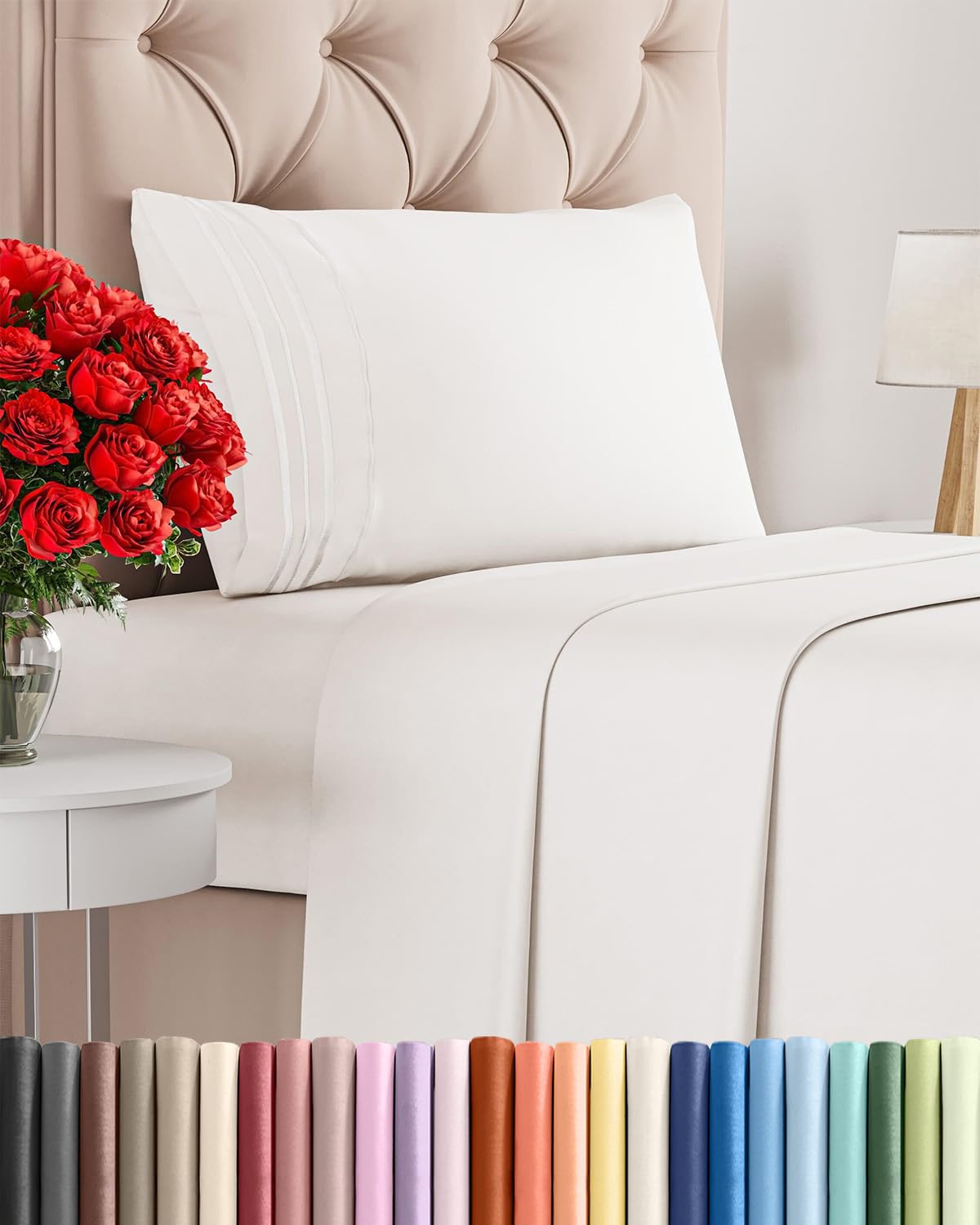 Twin Size 3 Piece Sheet Set - Comfy Breathable & Cooling Sheets - Hotel Luxury Bed Sheets for Women & Men - Deep Pocket, Easy-Fit, Extra Soft & Wrinkle Free Sheets - Antique White Oeko-Tex Bed Sheets