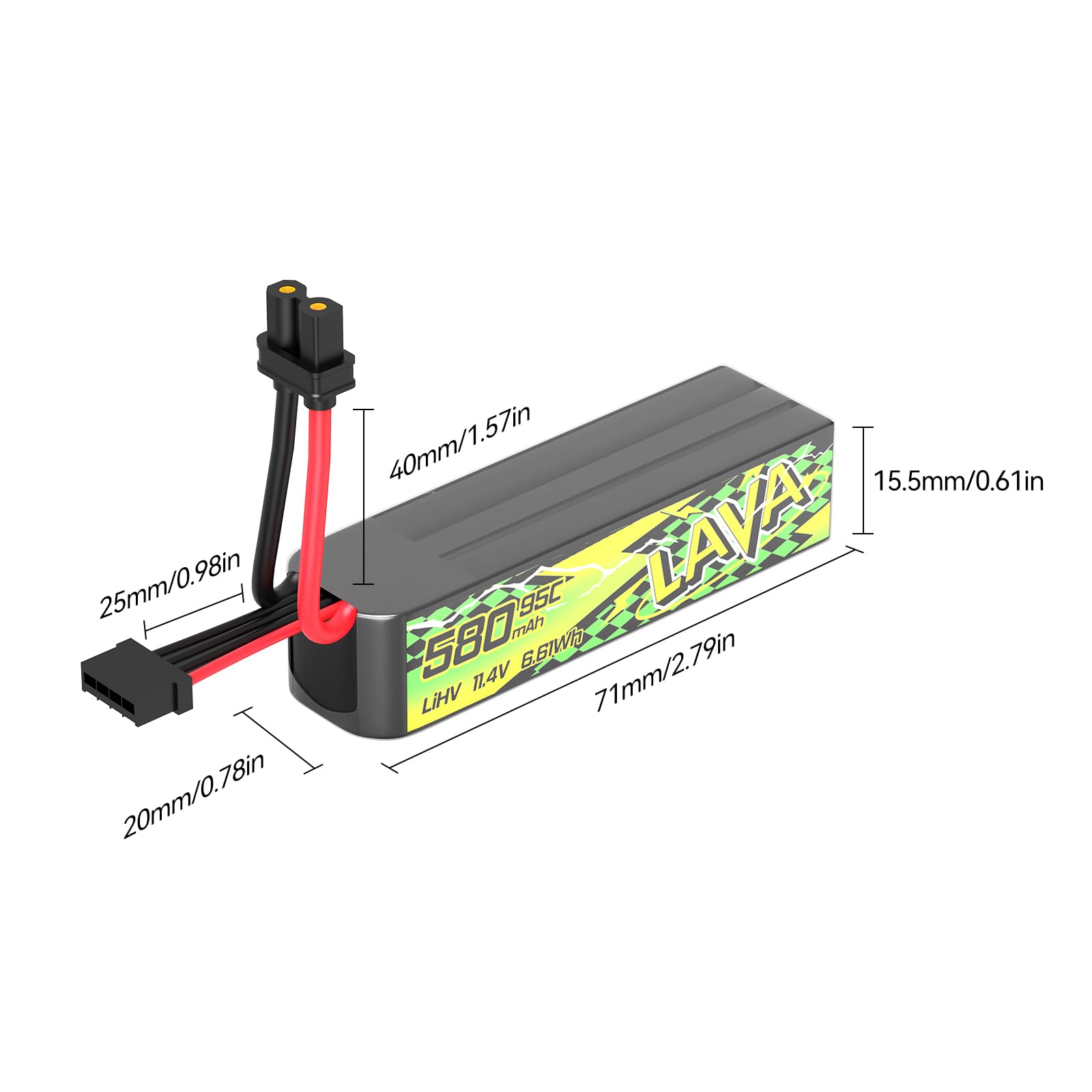 BETAFPV Lava II 3S 580mAh 11.4V 95C LiHV Lipo Battery with XT30 Connector for Brushless Whoop Drone