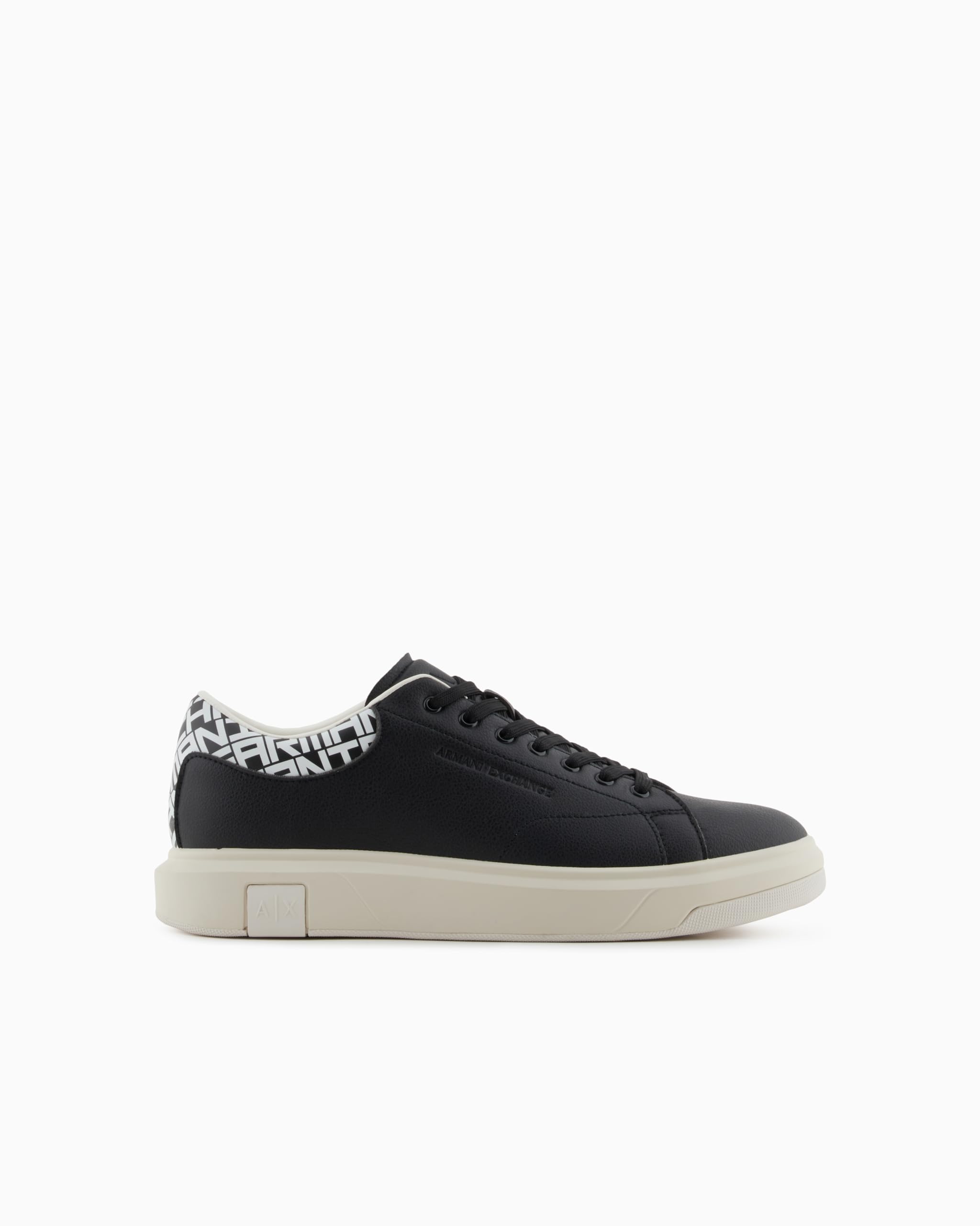 Armani Exchange ActionLeather,sidelogo,Laceup, Man Sneaker, Black+Off White,