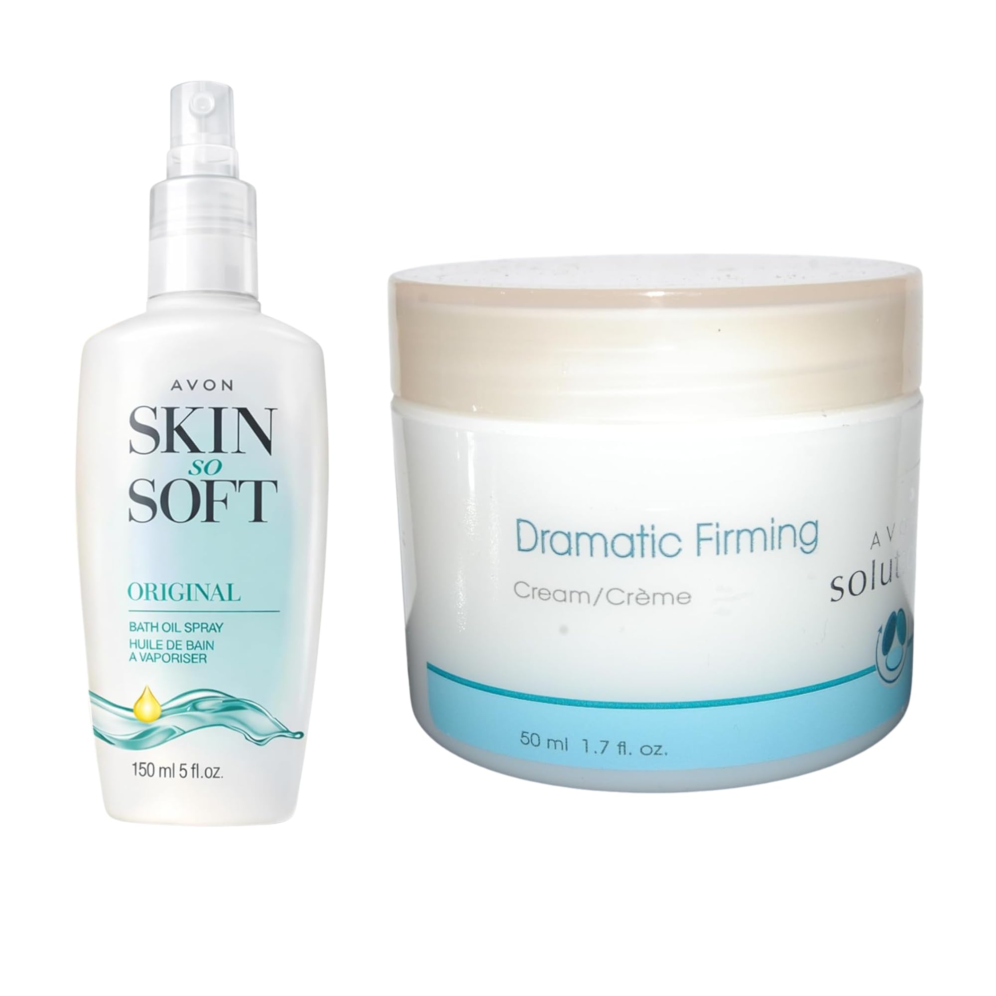 AVON Skin So Soft Bath Oil Spray & Dramatic Firming Cream Bundle – Jojoba Oil Body Moisturizer & Face, Neck and Body Cream with Vitamin E, Daily Skin Care Set f