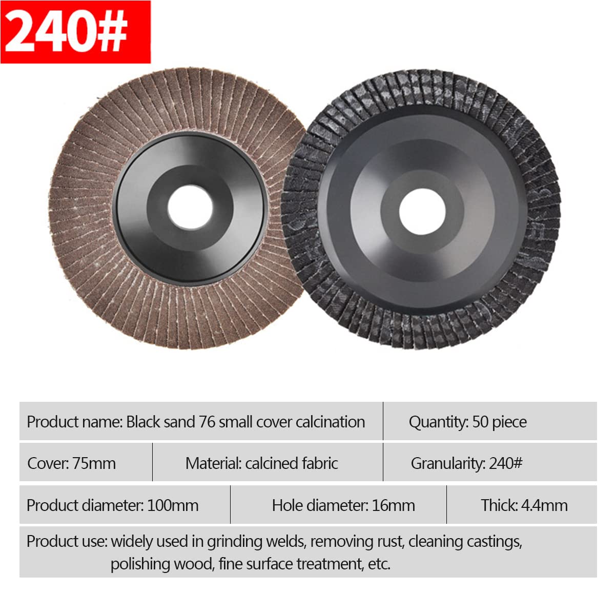 Muelas abrasivas, Muela abrasiva de arena negra grano 240, cubierta pequeña calcinación, diámetro exterior 100 mm, del orificio 16 (30 unidades)(50 Pcs)