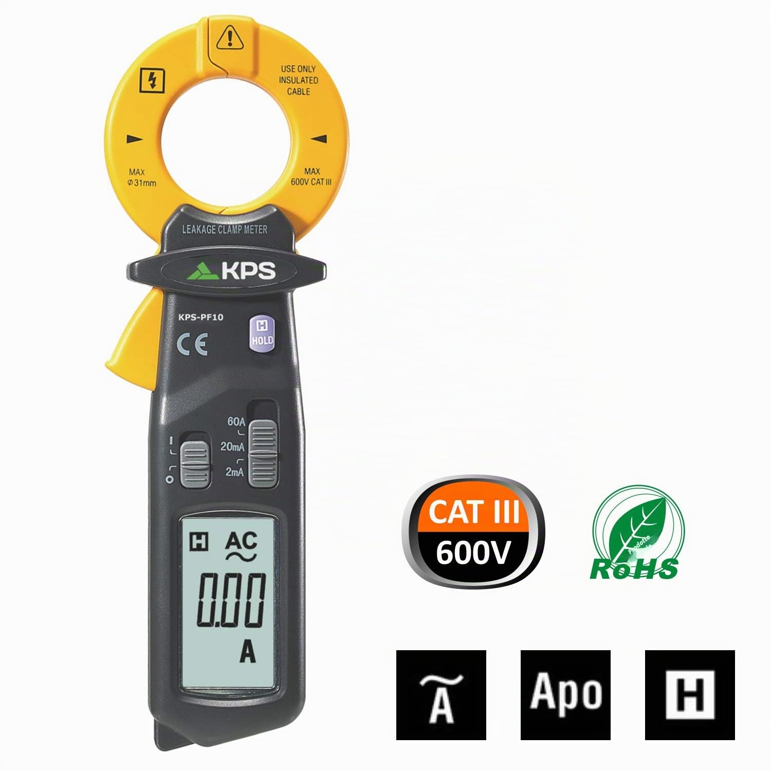 KPS-PF10 Pinza di Corrente di Dispersione AC 60A 2000 punti CAT III 600V Pinza amperometrica