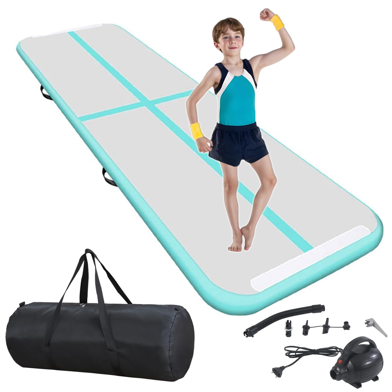 BSTSEL Inflatable Air Gymnastics Tumbling Track Mat 10ft 13ft 16ft 20ft Thickness 4in, Home Gymnasiums Yoga Dance Training Exercise Fitness Mat with Air Pump (Green, 6.6ft*3.3ft*4in (200*100*10cm))