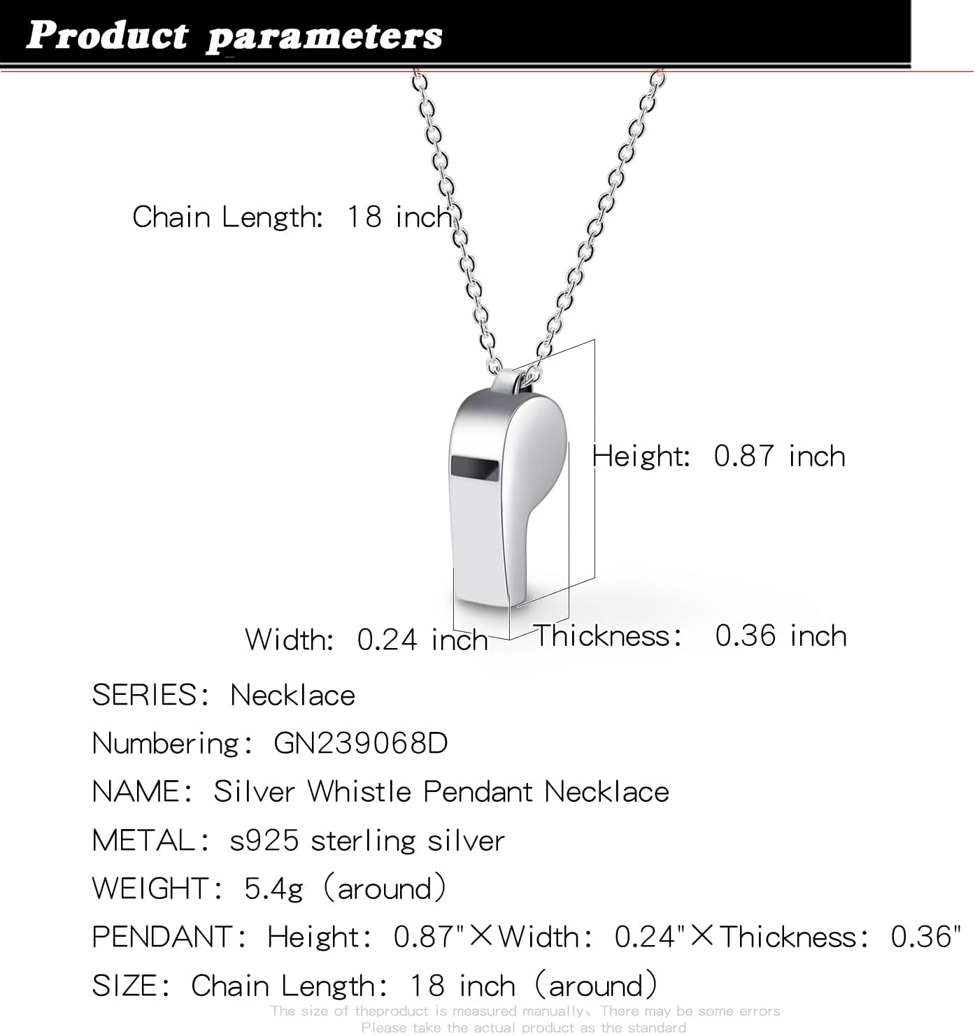 H&Beautimer 925 Sterling Silver 18/20'' Rolo Chain Necklace Creative Whistle Pendant Necklace For Women Jewelry Necklace Birthday Gift With Gift Box
