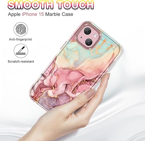 Miniatura 3 de Btscase Funda para iPhone 15 Pro de 6.1 pulgadas (2023), patrón de mármol 3 en 1, resistente a prueba de golpes, cuerpo completo, policarbonato