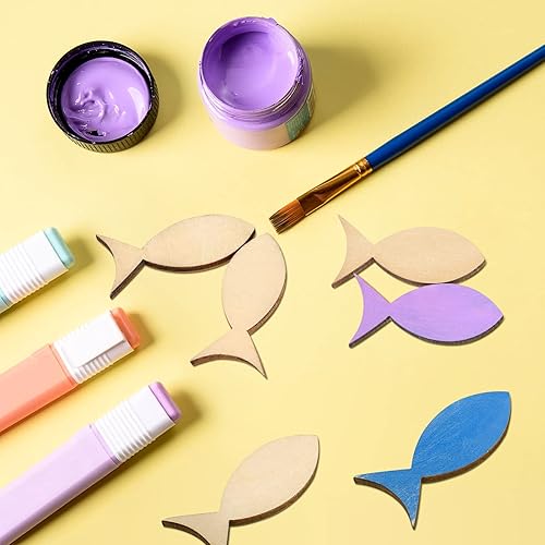 Miniatura 6 de EXCEART 100 piezas de madera sin terminar, recorte de madera sin terminar, madera de pescado para manualidades, peces de madera para manualidades,