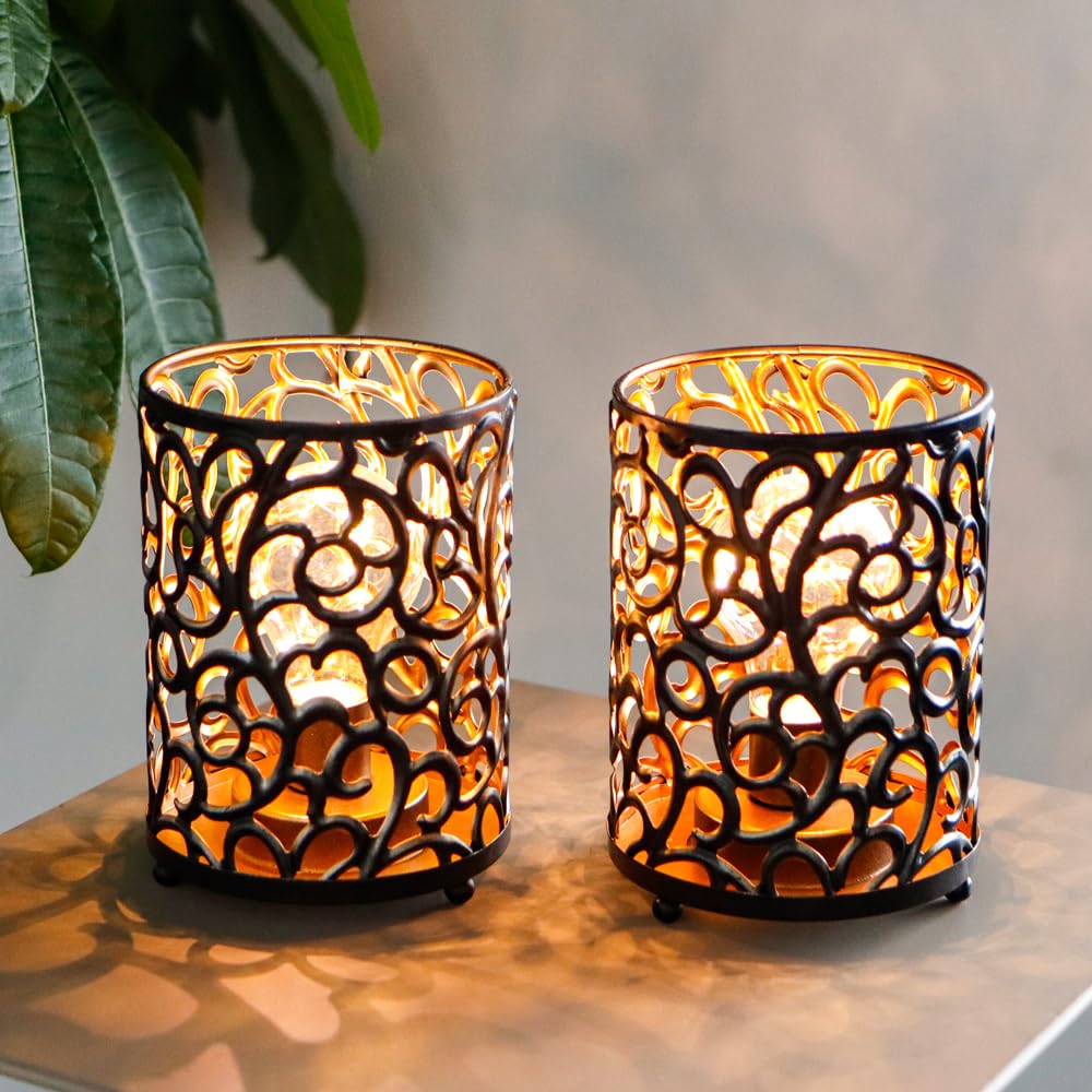 JHY DESIGN Set of 2 Battery Operated Lamps 6.5''H Metal Table Lamp Vintage Cordless Lights with 6-Hours Timer Fairy Lights for Home Decor Living Room