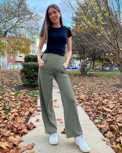 Image of Promover Wide Leg Pants Woman Yoga Pants with Pockets Stretch Loose Casual Lounge Sweatpants Petite /Regular /Tall
