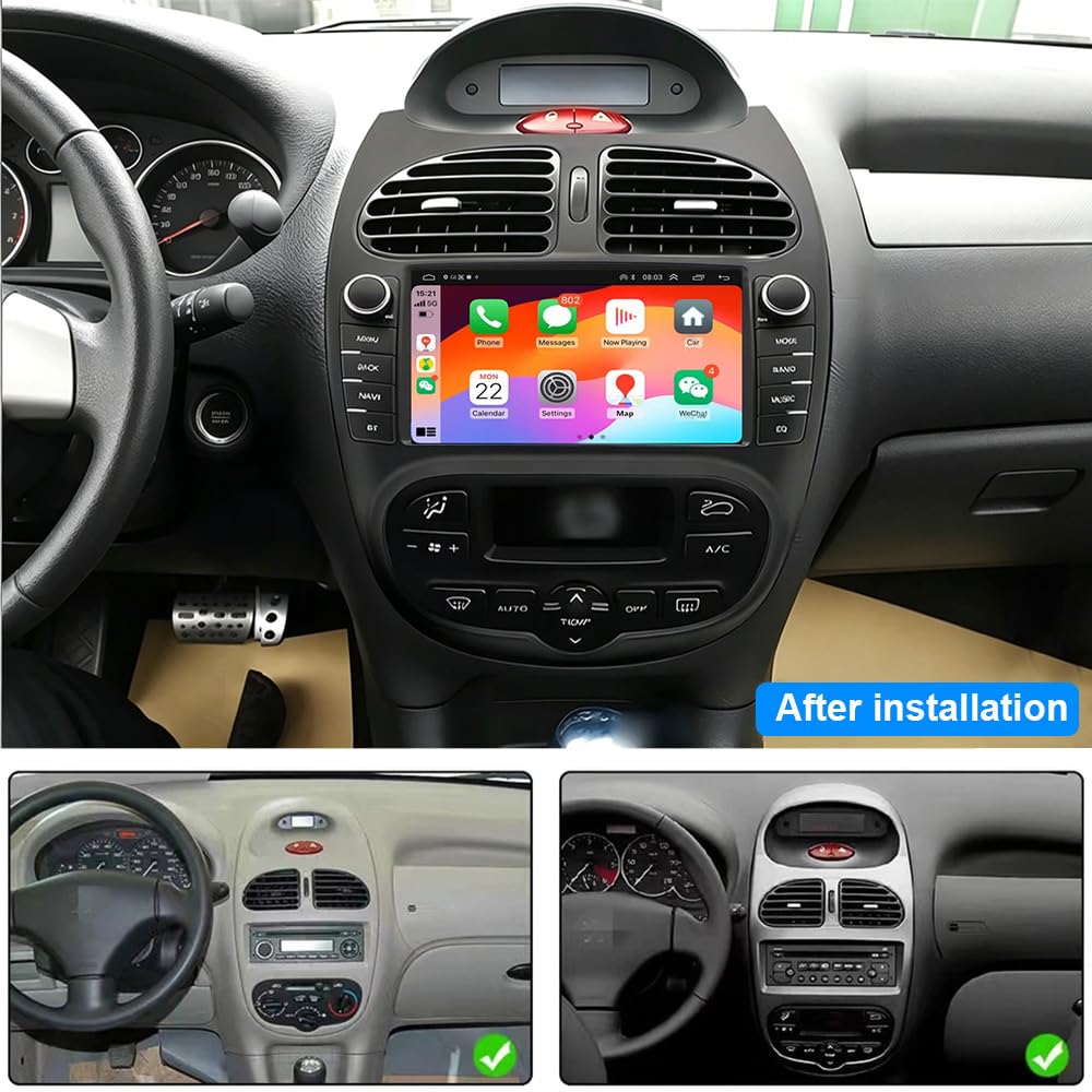 2+64G Android 14 Radio samochodowe 2 DIN do Peugeot 206 206CC 206SW 2000-2008, 7 cali Radio with Navi Bluetooth Autoradio with Wireless Carplay GPS Navi Kamera cofania Mirror Link GPS WiFi FM RDS