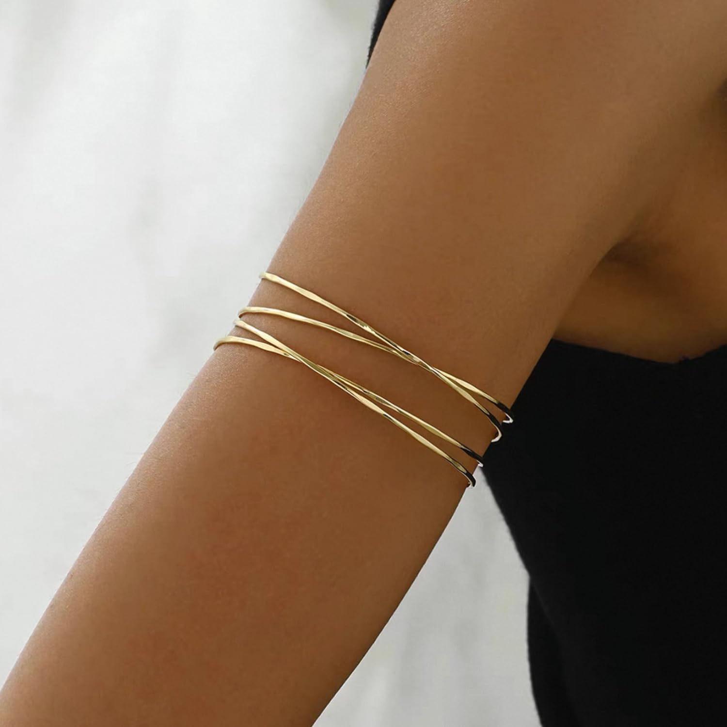 BROCC 3Pcs Gold Arm Cuff Bracelet for Women Open Upper Arm Cuff Bangle Armlet Gold Silver Adjustable Armband Arm Bracelet Set - Image 5