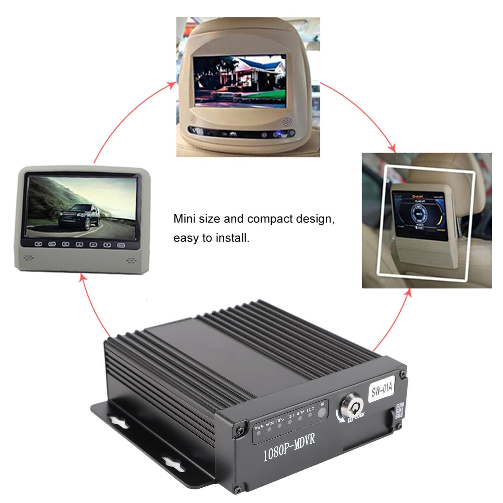 Generic 4-kanałowy Samochodowy Rejestrator DVR w Czasie Rzeczywistym do Wejścia Wideo/audio HD, 1080P Full HD, Zakres Napięcia 8–36 V, Dysk Twardy + pamięć SD, Odpowiedni dla Większości Pojazdów