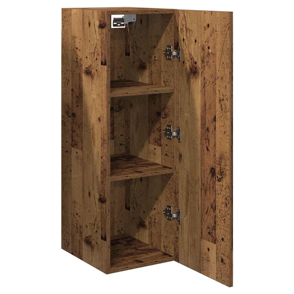 Set of 2 Floating TV Cabinets Reclaimed Wood Look | Engineered wood units measuring 12 x 11.8 x 35.4 inches offer space-saving wall storage for living room media centers.