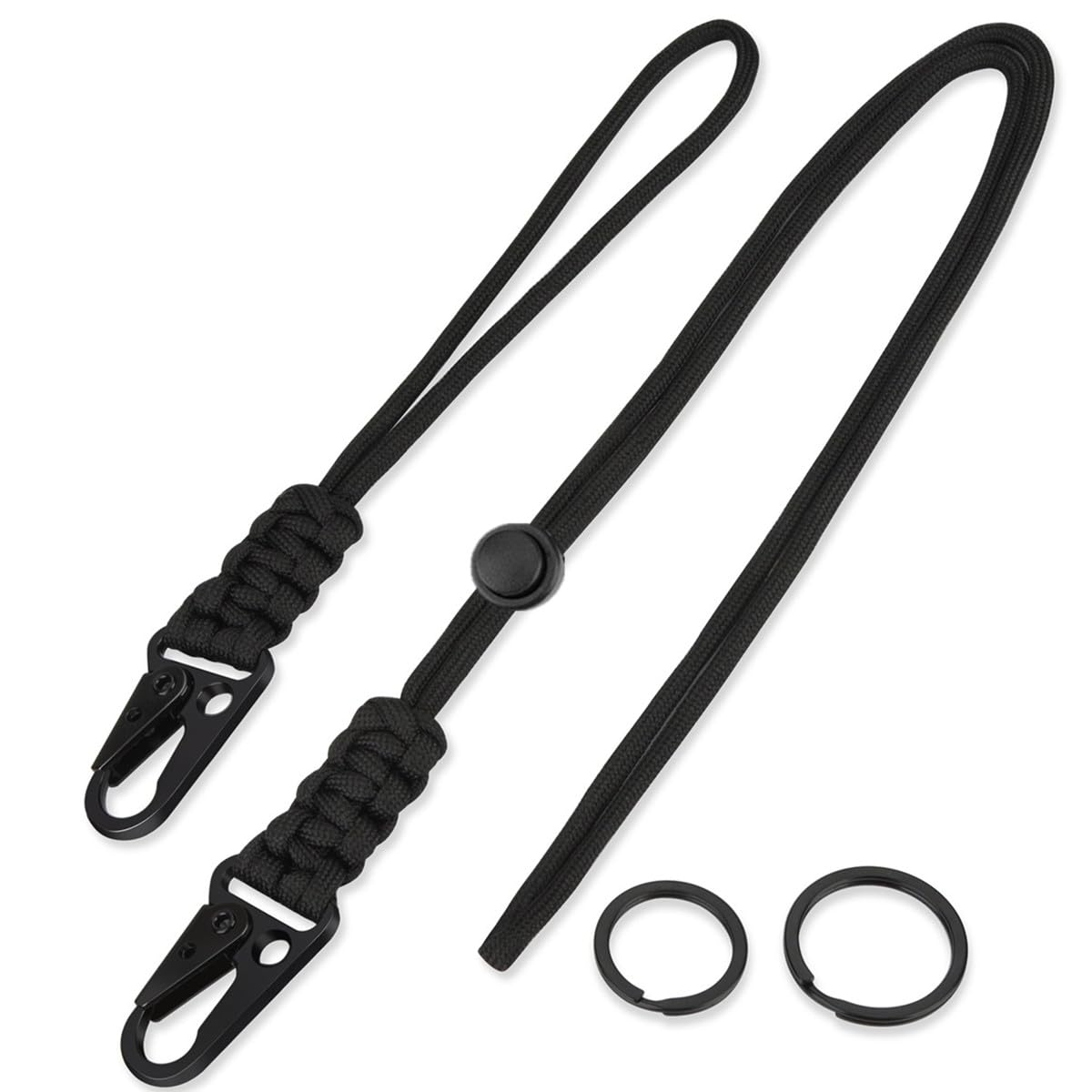 HONZUEN Paracord Lanyard, 2PCS Phone Lanyard, Adjustable Black Key Necklace with HK Clip