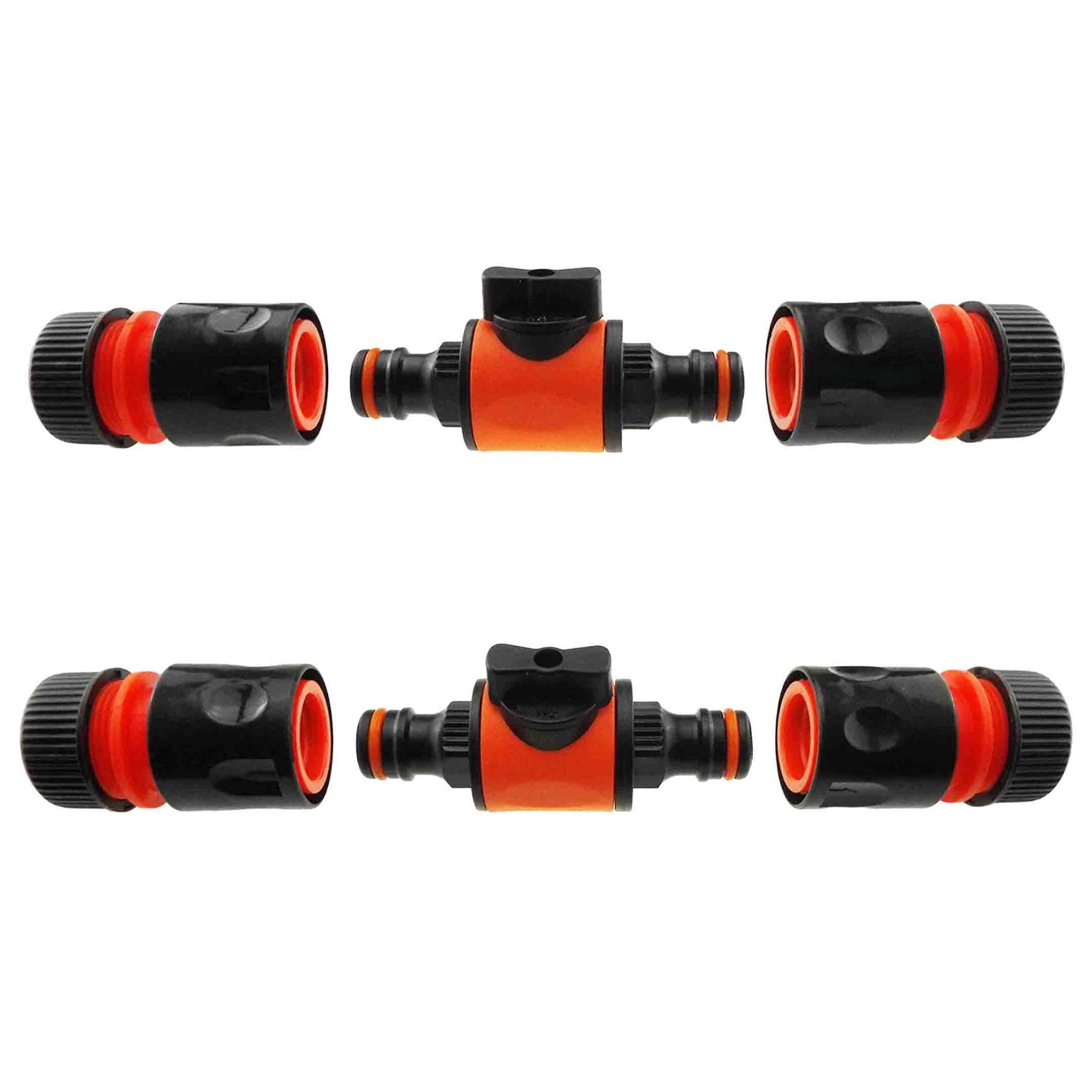 in-Line Shut-Off Valve for Join Garden Hose Pipe Tube, Double Male Connector Valve Extender with Matching Hose End Quick Connectors (Red, Pack of 2)