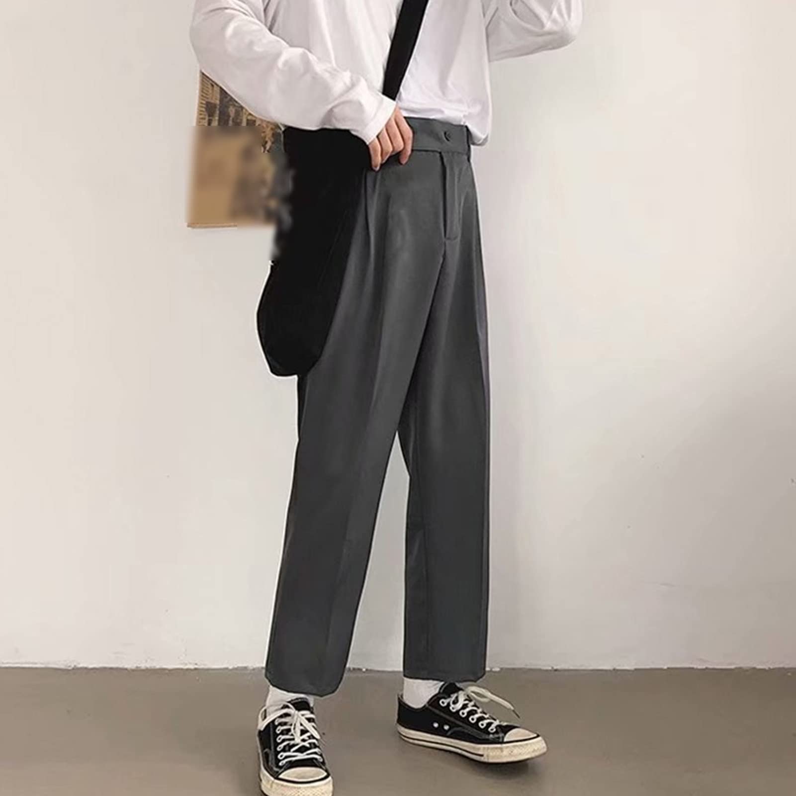 Men's Straight Fit Stretch Pant Classic Casual Wide Leg Suit Pant Solid Color Lightweight Business Trousers (Grey,X-Large)