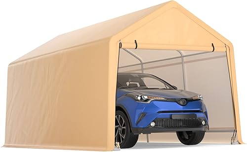 GYMAX Cochera portátil, garaje portátil con puertas extraíbles enrollables, toldo para automóvil para todas las estaciones, para camión, barco,