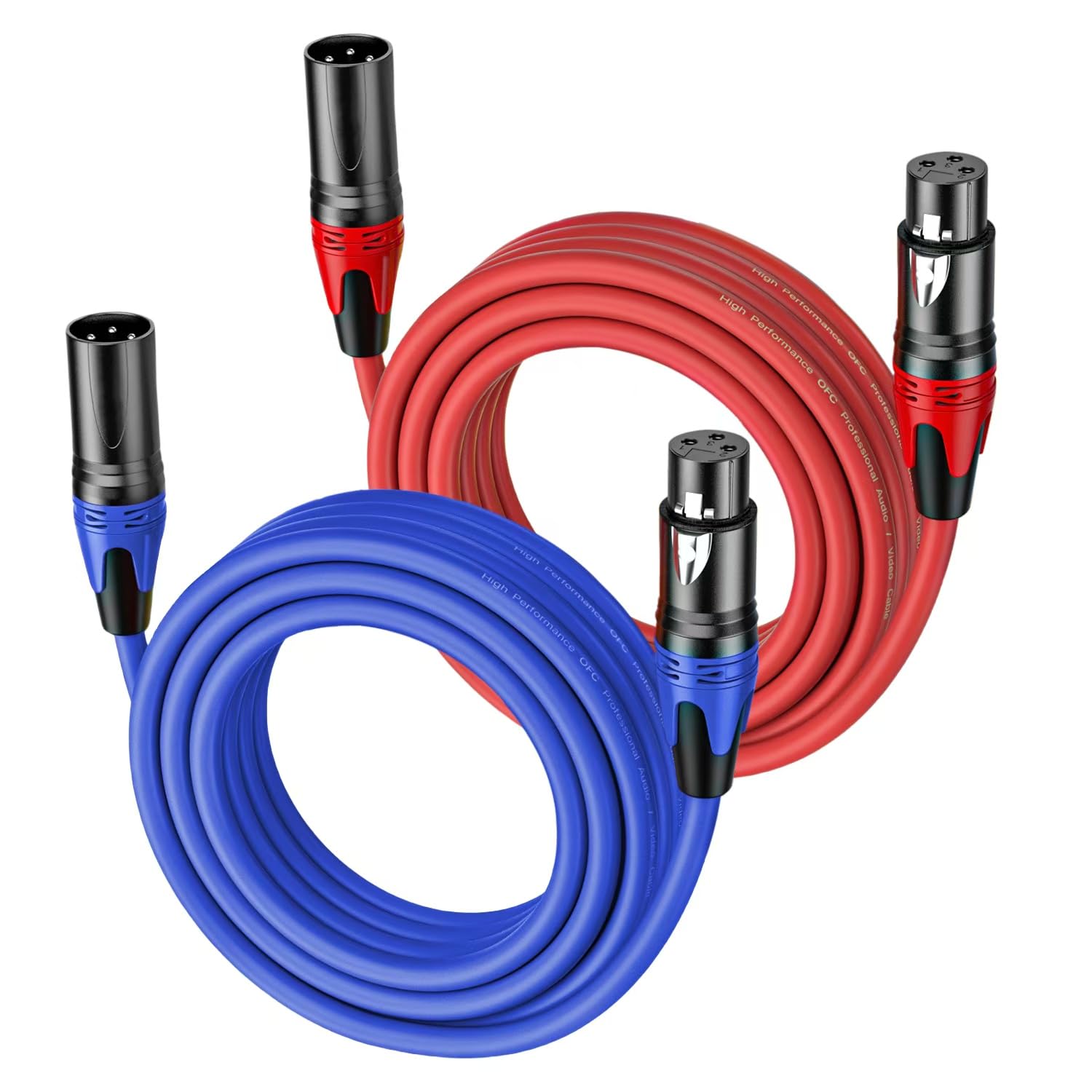 Cavi XLR da 6,5 m, confezione da 2 cavi da XLR maschio a XLR femmina, cavi professionali bilanciati per microfono XLR da maschio a femmina, cavo di prolunga per microfono (blu, rosso)