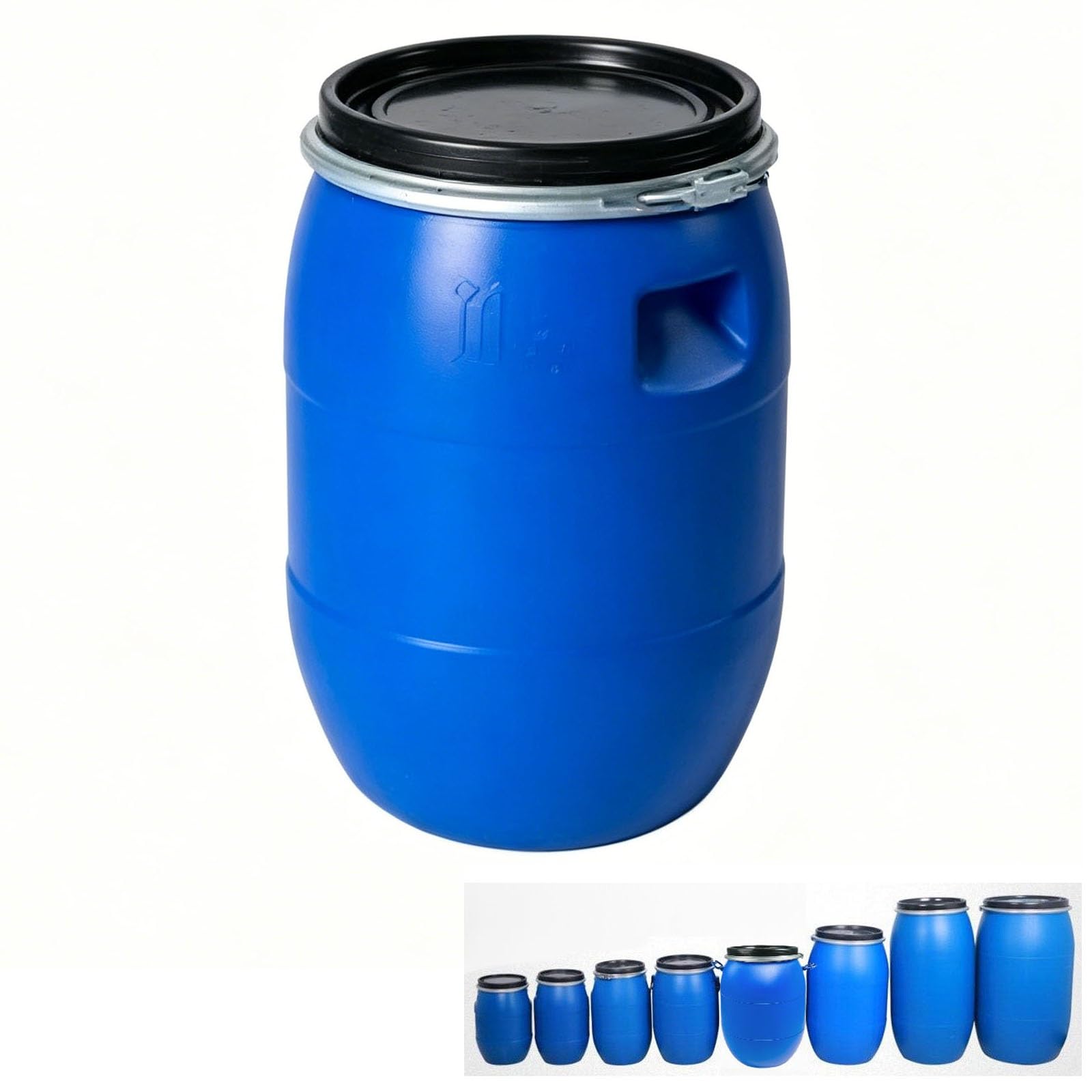 Bidón Plástico Con Tapa, Gran Barril Azul, Barril De Boca Ancha Con Tapa Y Anillo, Bidón De Agua Para Envío, Uso Industrial Y Recolección De Agua Lluvia(60l)