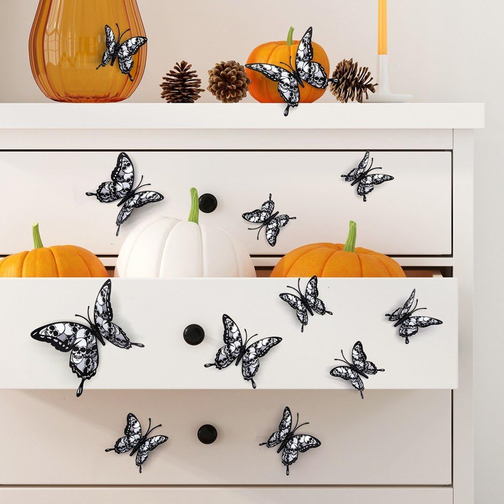 24 szt./zestaw Halloween motyl naklejki ścienne usuwalne 3d motyl naklejki na okno horror naklejka ścienna naklejka na imprezę wystrój