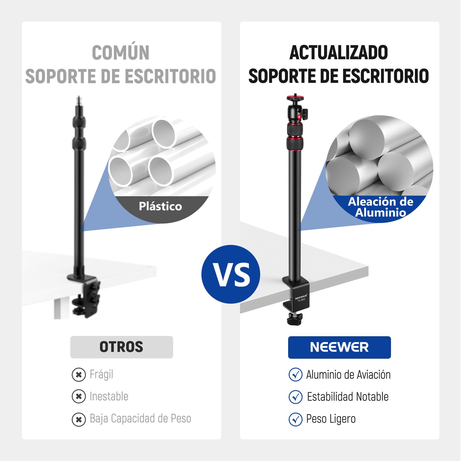 NEEWER Soporte Escritorio Extensible para Cámara con Cabezal Bola, 17"-40" Soporte Luz Mesa Ajustable con Tornillo 1/4" y C Clamp para Cámara DSLR, Aro Luz, Vlog, Carga Máxima: 6.6lb/3kg, TL283 ROJO