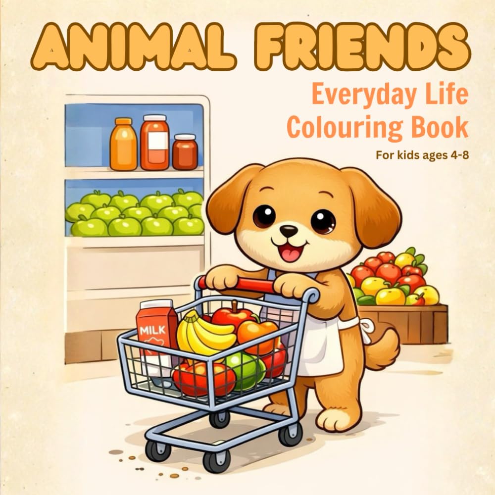 ANIMAL FRIENDS: Everyday Life Colouring Book for Kids Ages 4-8