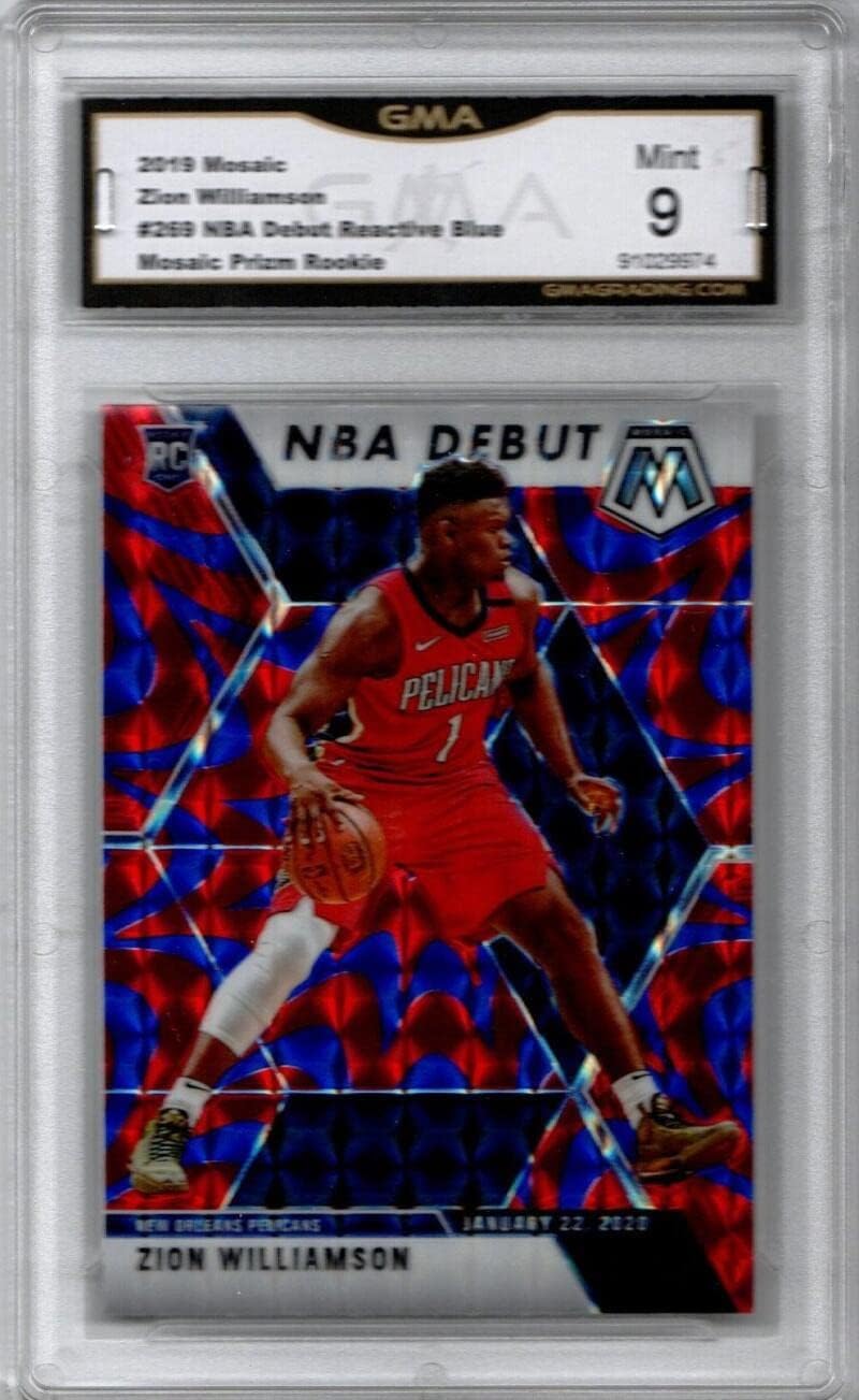 2019-20 Panini Mosaic Reactive Blue #269 Zion Williamson Graded GMA 9 (MINT) NBA Basketball Trading Card RC Rookie New Orleans Pelicans