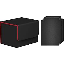 Card Deck Box PU Leather Storage Premium Black Red 10.4x8.3x7.8cm