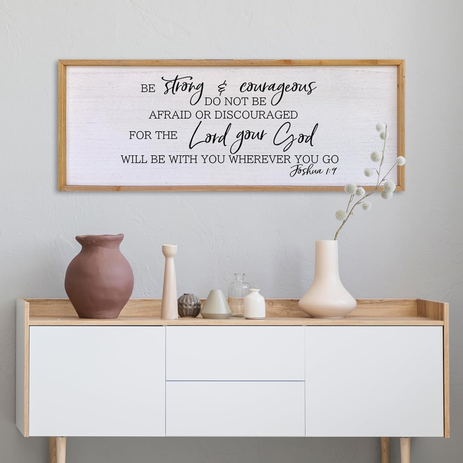 Size 40x 15 Be Strong And Courageous Sign Wall Decor 40x15 Large Farmhouse Living Room Plaque Joshua 1:9 Bible Verse Inspirational Quote Positive Faith Home Hanging Rustic Catholic Scripture Christian Art (Wood)