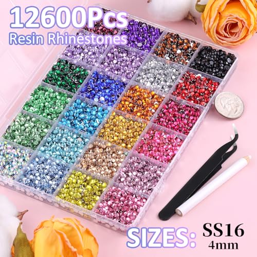 Image of 12600Pcs Resin Rhinestones for Bedazzling with Tweezers, Multicolor 4mm Rhinestones for Crafting with 3Pcs 10ml B7000 Jewelry Glue for DIY Crafts Clothing Tumblers Shoes Fabric Nail Art