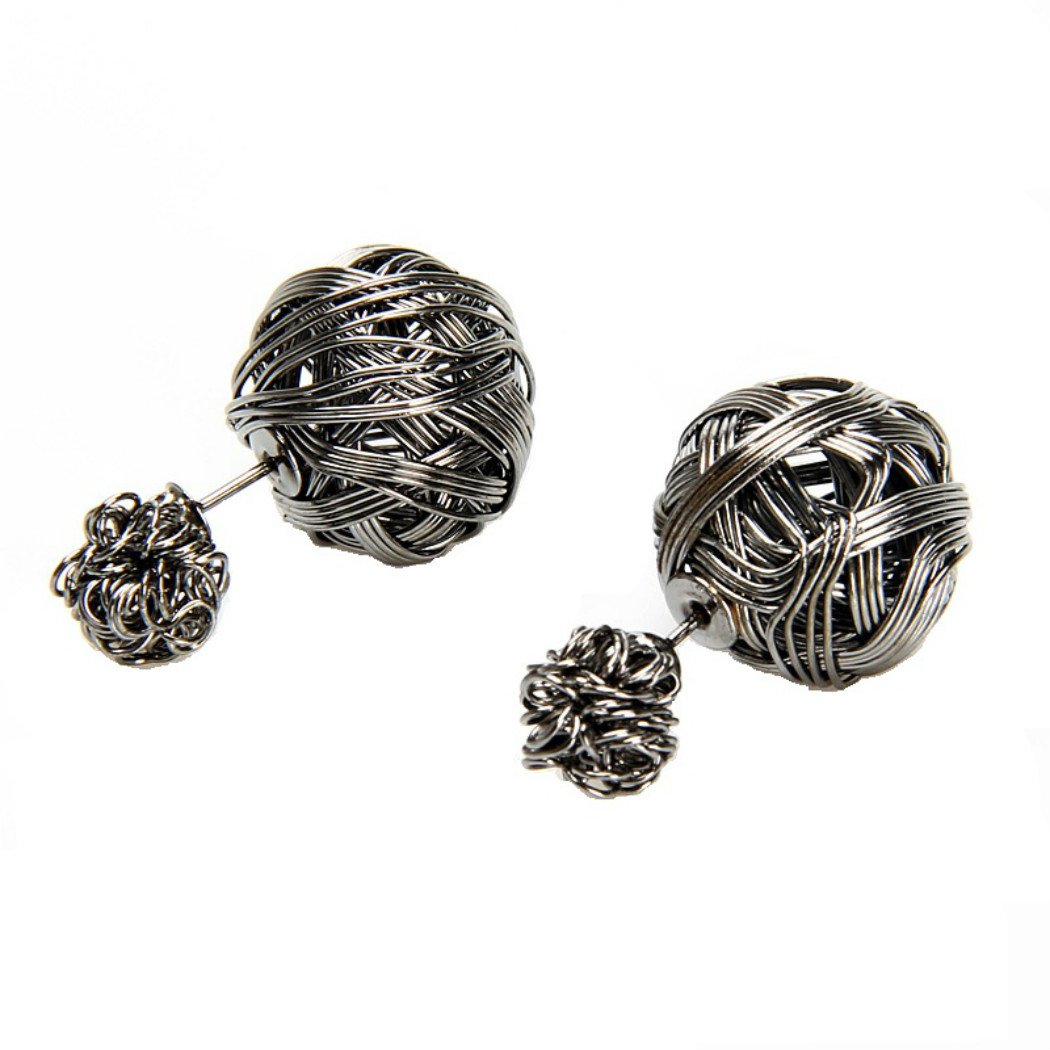 Double Sided Beads Earrings Wire Wrapped Ear Studs Earrings Balls