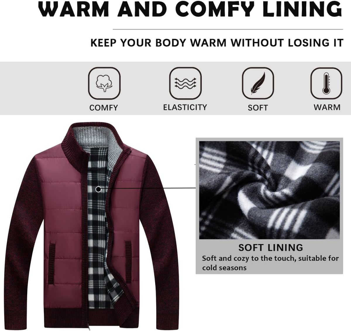 Men's Knit Cardigan Sweater Slim Fit Long Sleeve Stand Collar Full Zipper Casual Sweater
