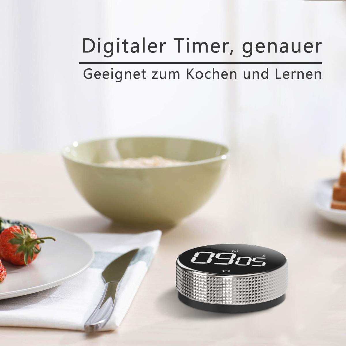 STRHAGO Timer digitale da cucina, magnetico, timer da cucina, timer per uova, silenzioso/forte allarme, grande schermo LCD, contatore alla rovescia per studio, cottura, sport (bianco