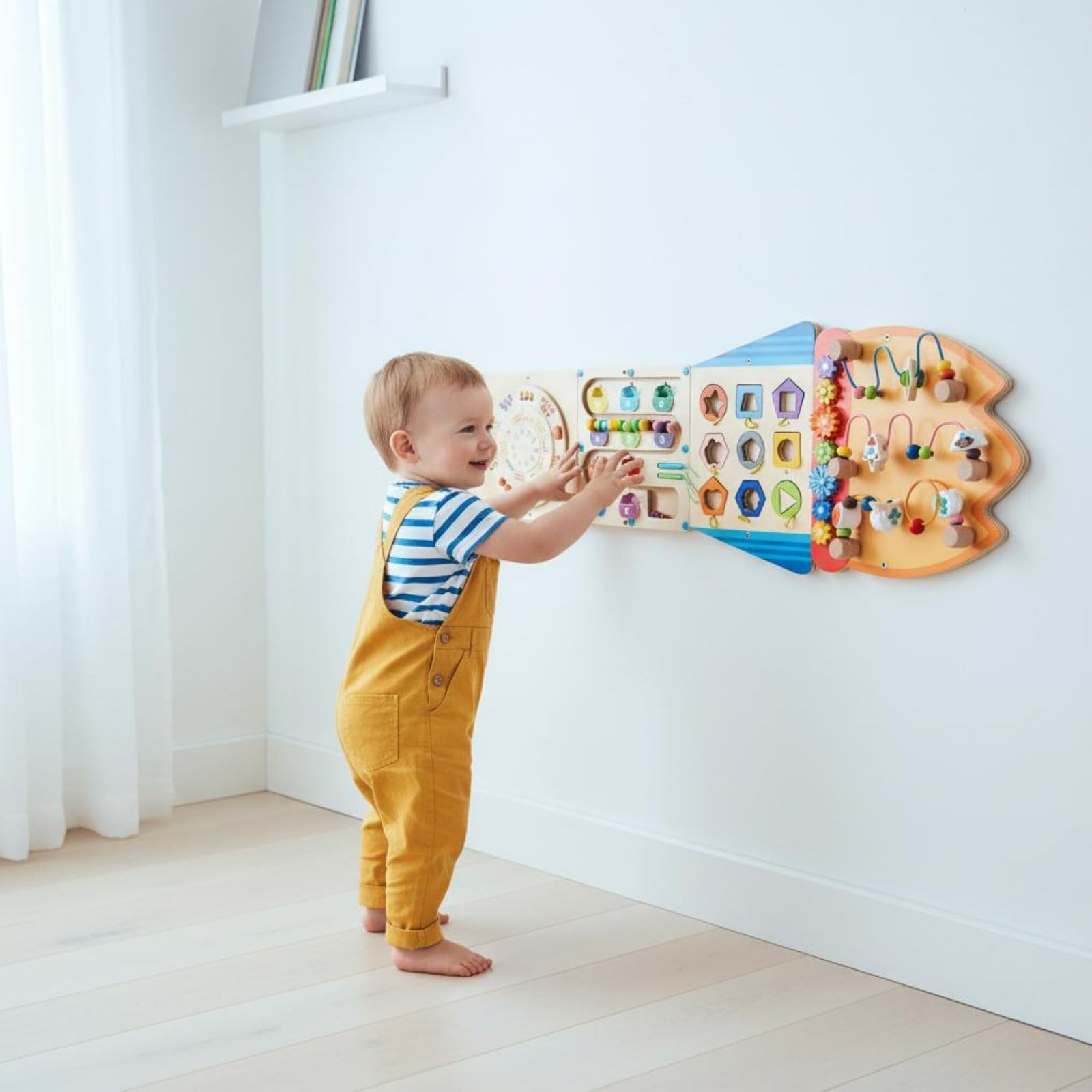 Colcolo Children Learning Board Tavola Interattiva Pannello Educativo Legno da Parete con Forme Ad Incastro Ruota dei Numeri Ingranaggi Xilofono per
