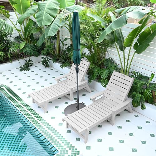 Image of Psilvam Chaise Lounge, Lounge Chair with Adjustable Backrest, Supports Up to 350 lbs, All Weather Recliner Poly Lumber Lounges Bed for Poolside, Porch, Patio