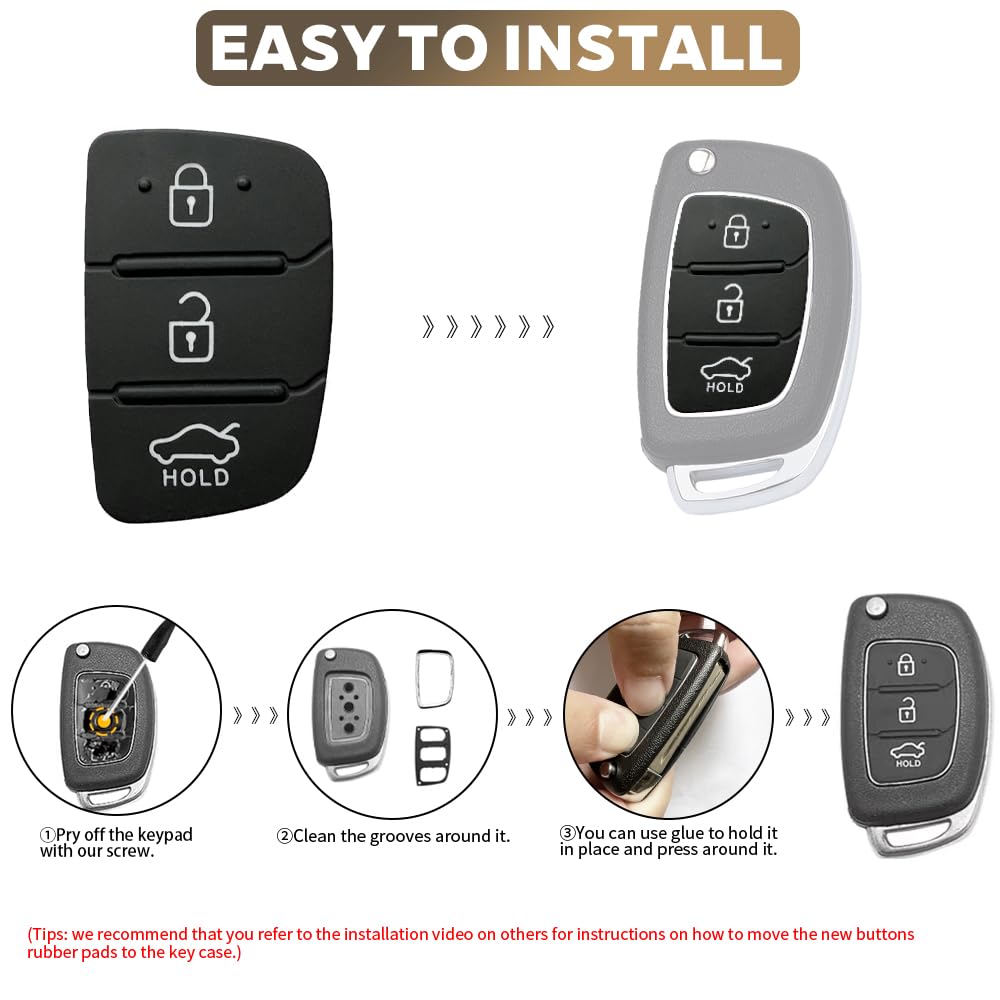 Chiave Guscio Cover 3 Tasti in Gomma Compatibile con Hyundai i40 i30 i20 i10 ix20 ix35 Tucson Santa Fe Elantra Silicone Ricambio Telecomando Custodia Chiave Cover per Auto