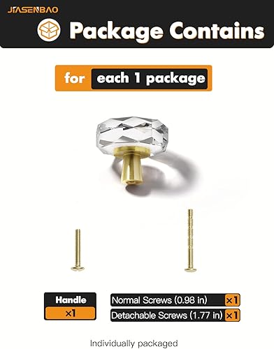 Miniatura 7 de Paquete de 6 pomos octogonales de cristal para gabinete, pomos octogonales de latón dorado para cajones, aparador, armario, cocina, baño, muebles