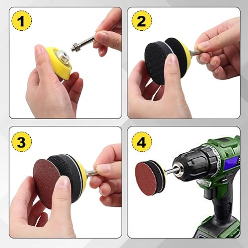 Miniatura 5 de SPEEDWOX Paquete de 5 discos de lijado de 1 pulgada con gancho y bucle con accesorio de taladro de vástago de pulgadas, almohadillas de respaldo y