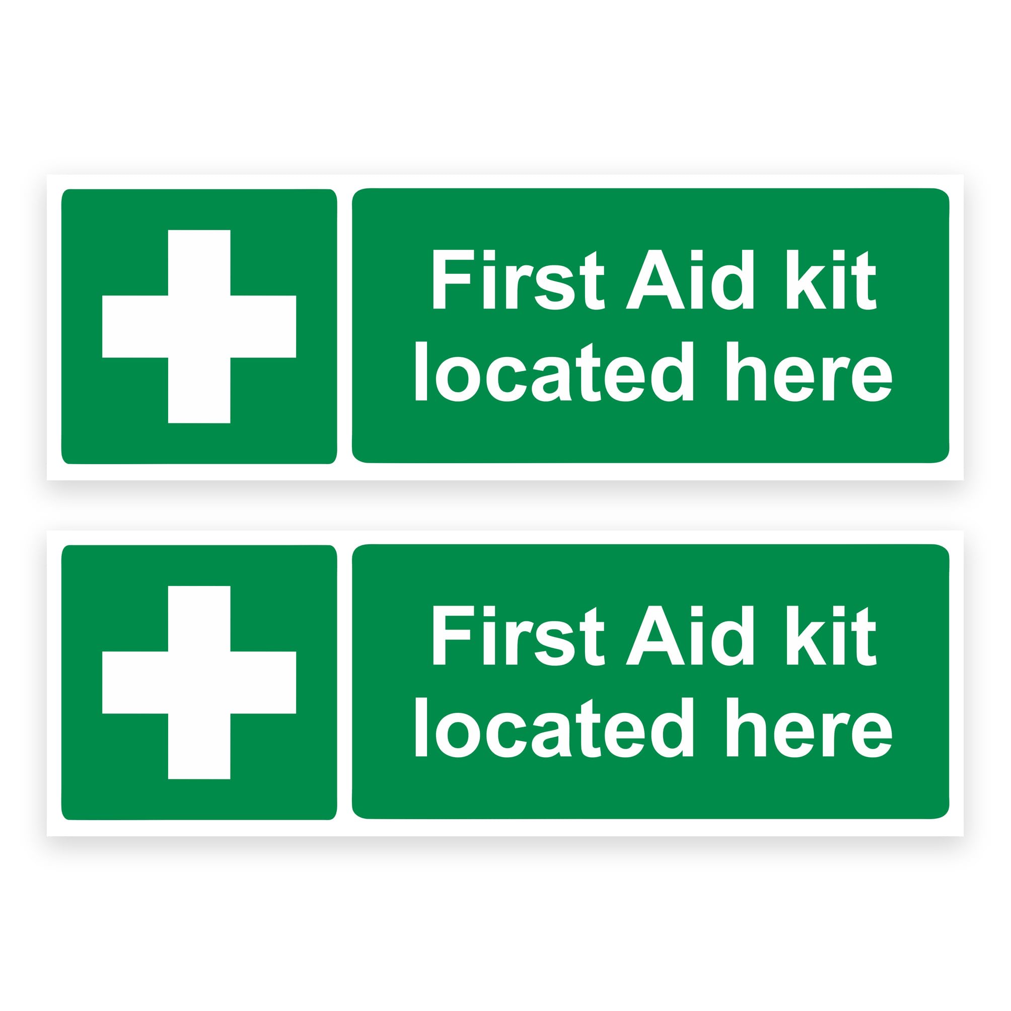 Large-Sized Twin Pack / 100x300mm Each (2-Pack) / First Aid Kit Located Here Self-Adhesive Signage/Vinyl Decals Removable & Wipeable/Indoor or Outdoor Stickers/Gloss Finish /