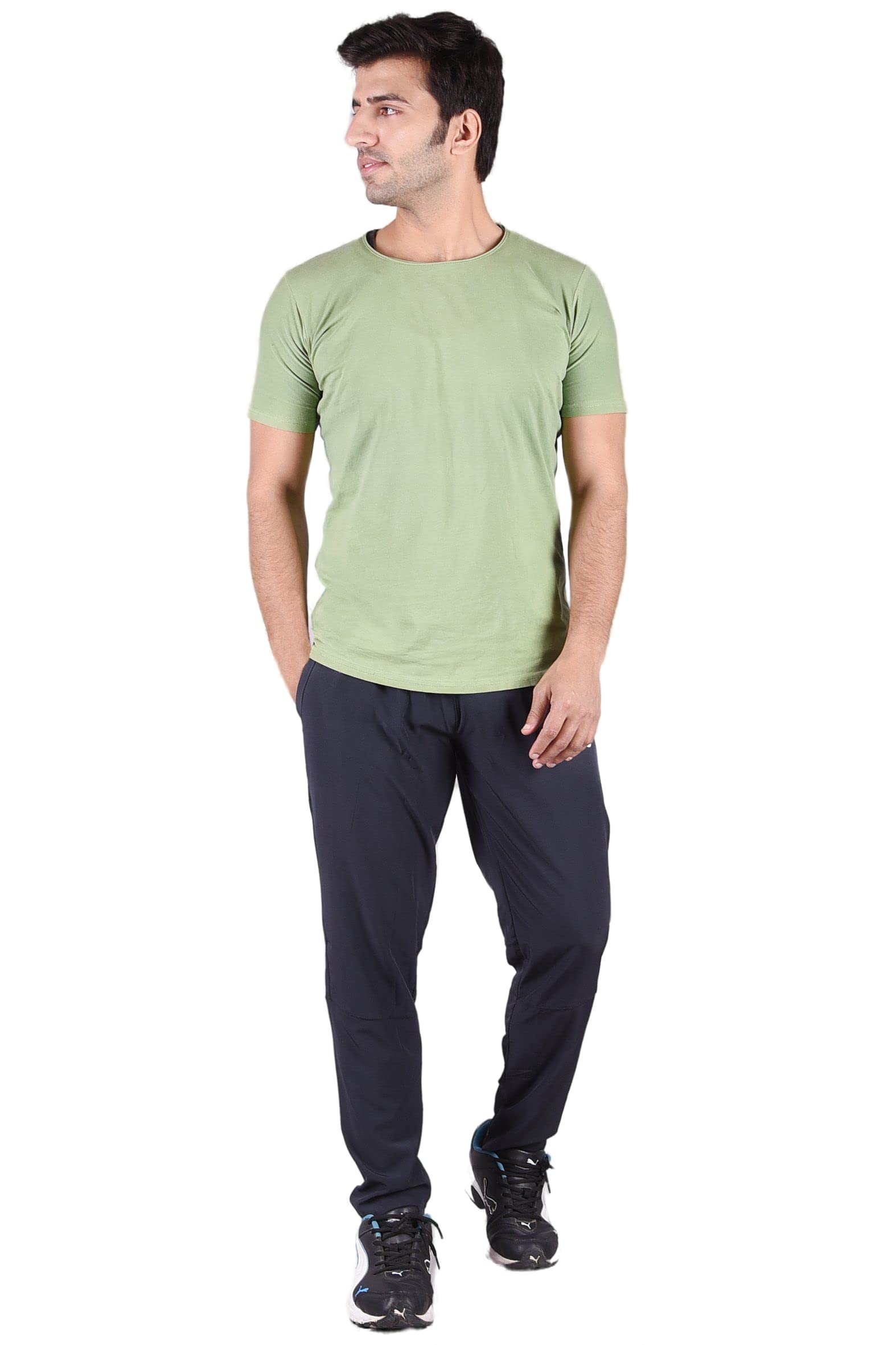 JAGUROMen's Casual Polyester Solid Straight Dual Side Pockets Track Pant