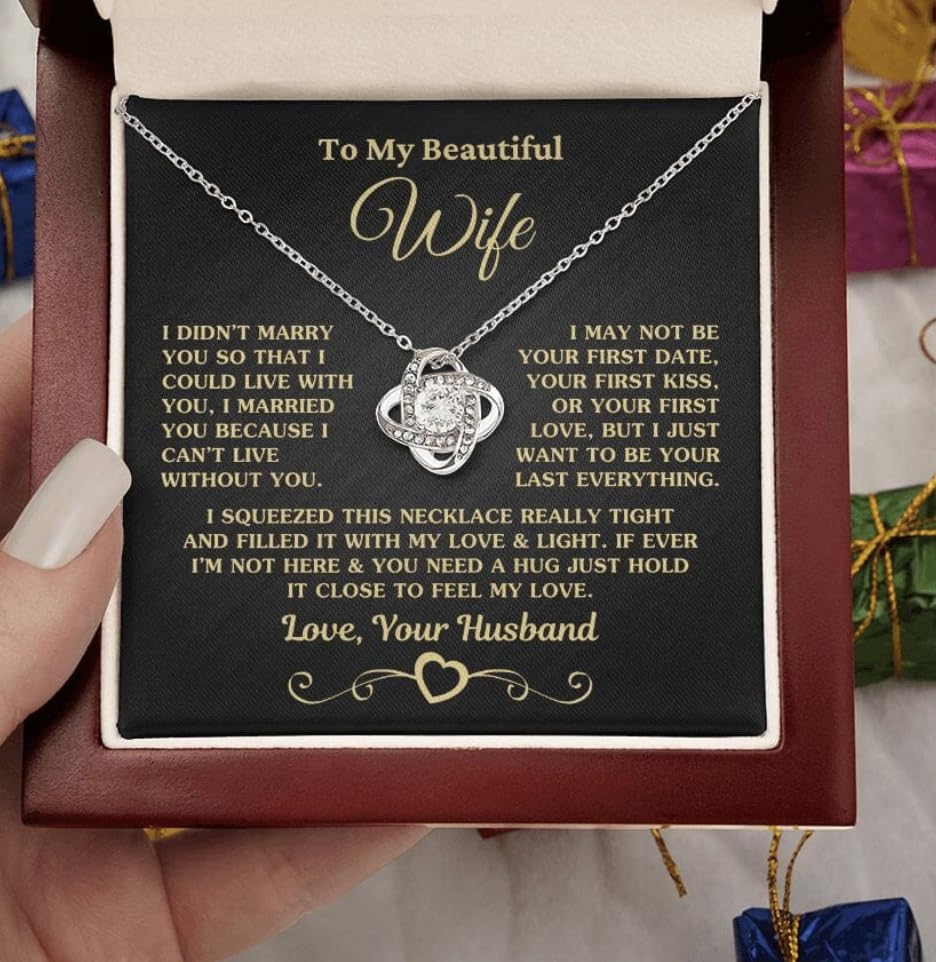 To My Wife - Love Knot Necklace I Can't Live Without You Luxury Box w/LED3