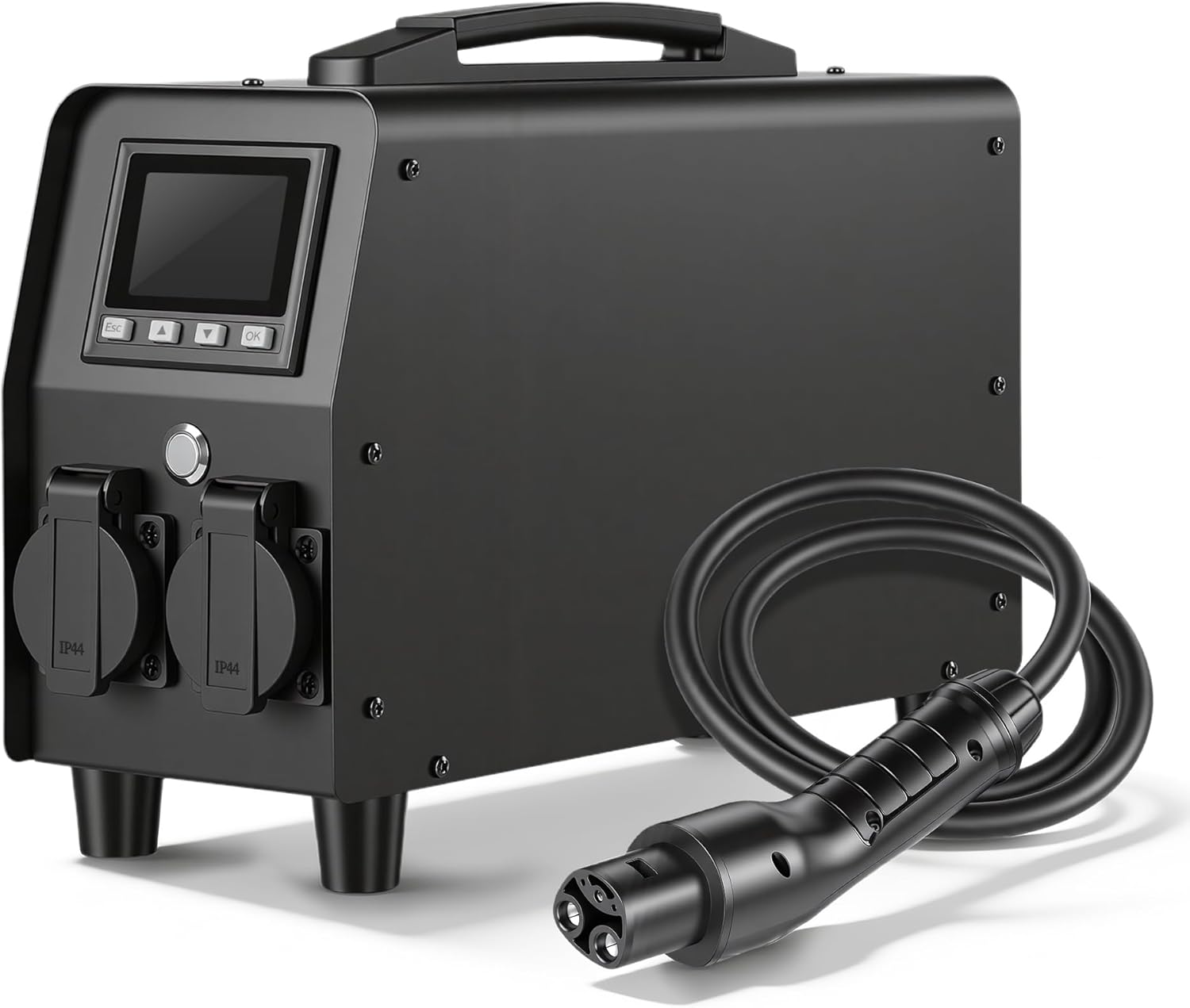 3KW V2L Discharger for Tesla, Advanced EV Power Gun with 30A 110V-120V Output & Detailed Screen, Outdoor Emergency Power Supply (NEMA 5-15)