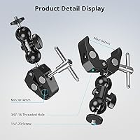 Vista 5 de SMALLRIG Paquete de 2 abrazaderas súper para cámara, adaptador de brazo mágico de doble cabezal esférico, montaje para cerca/escritorio/trípode